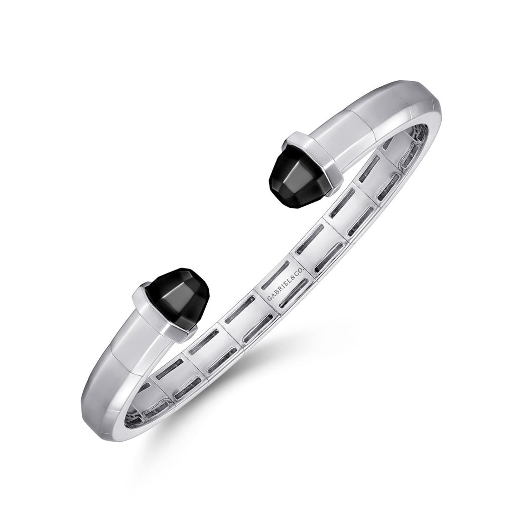 925 Sterling Silver Open Cuff Bracelet with Black Onyx