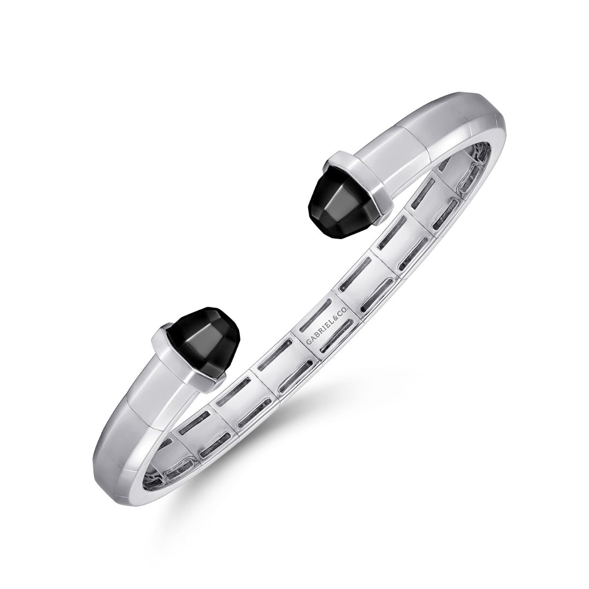925 Sterling Silver Open Cuff Bracelet with Black Onyx