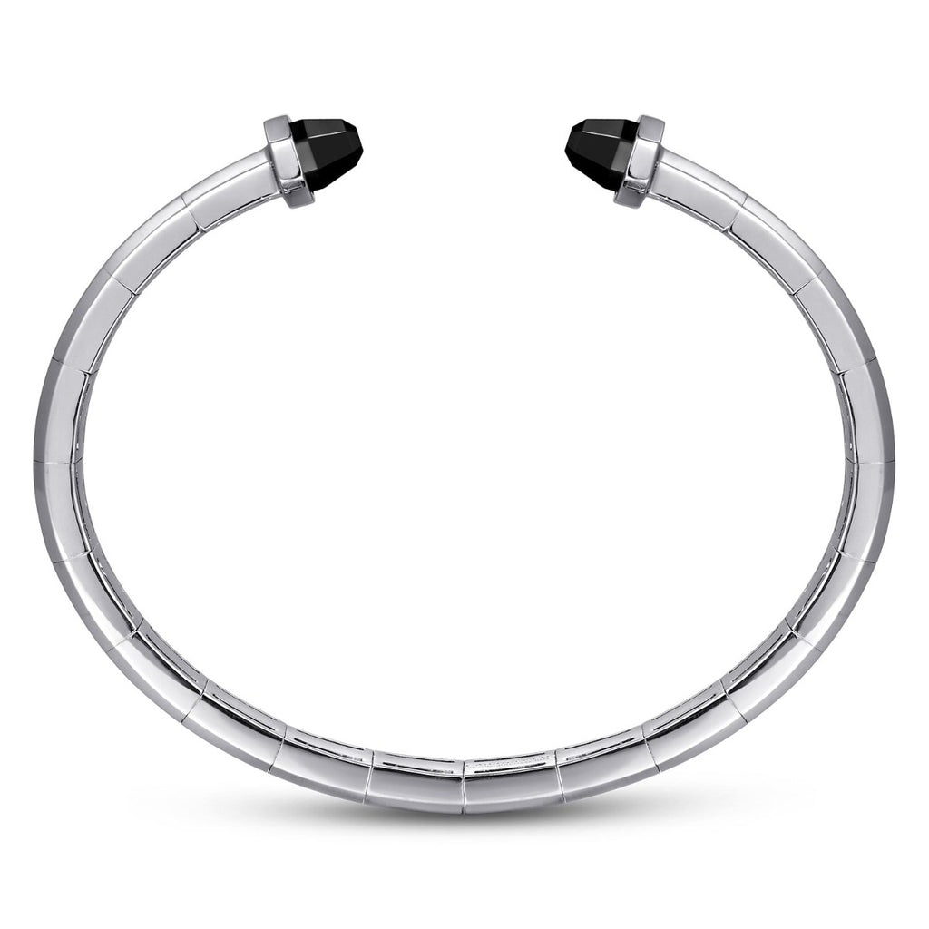 925 Sterling Silver Open Cuff Bracelet with Black Onyx