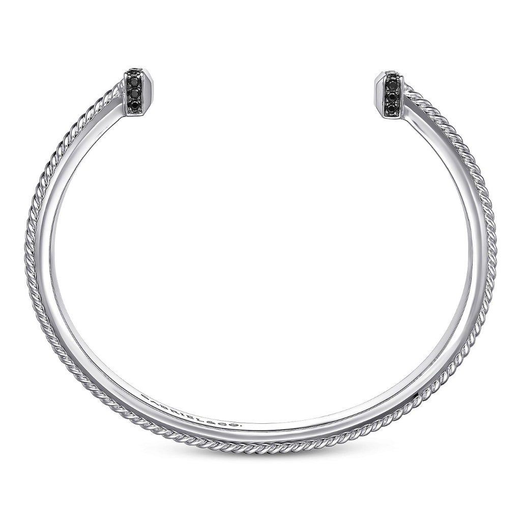 925 Sterling Silver Open Cuff Bracelet with Black Spinel