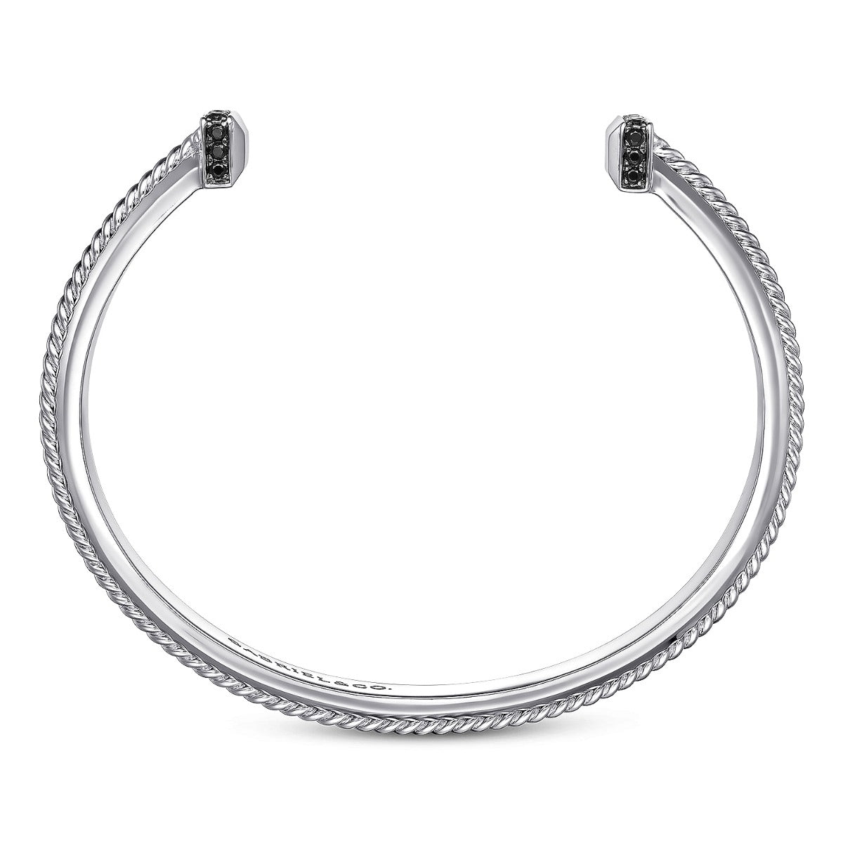 925 Sterling Silver Open Cuff Bracelet with Black Spinel