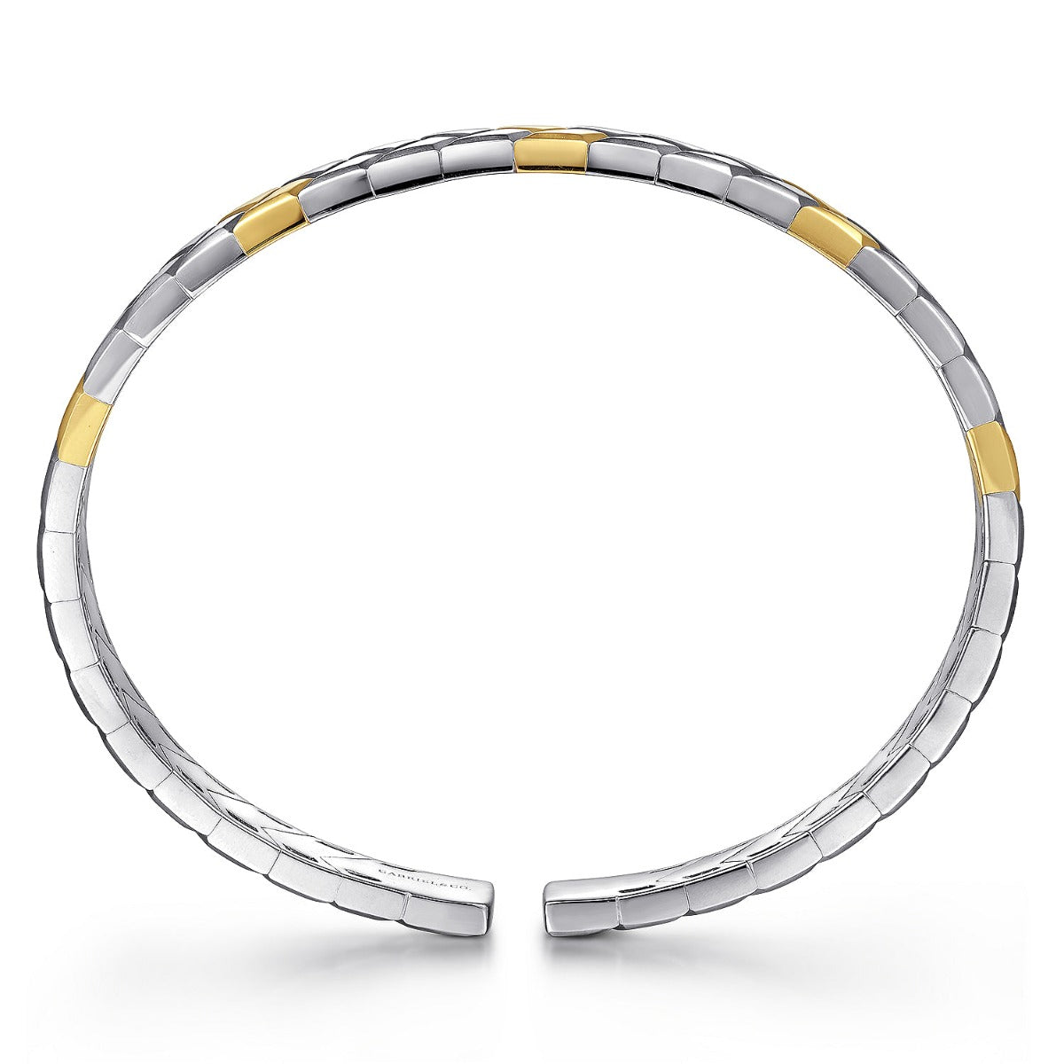 Sterling Silver and 14K Yellow Gold Open Herringbone Cuff Bangle