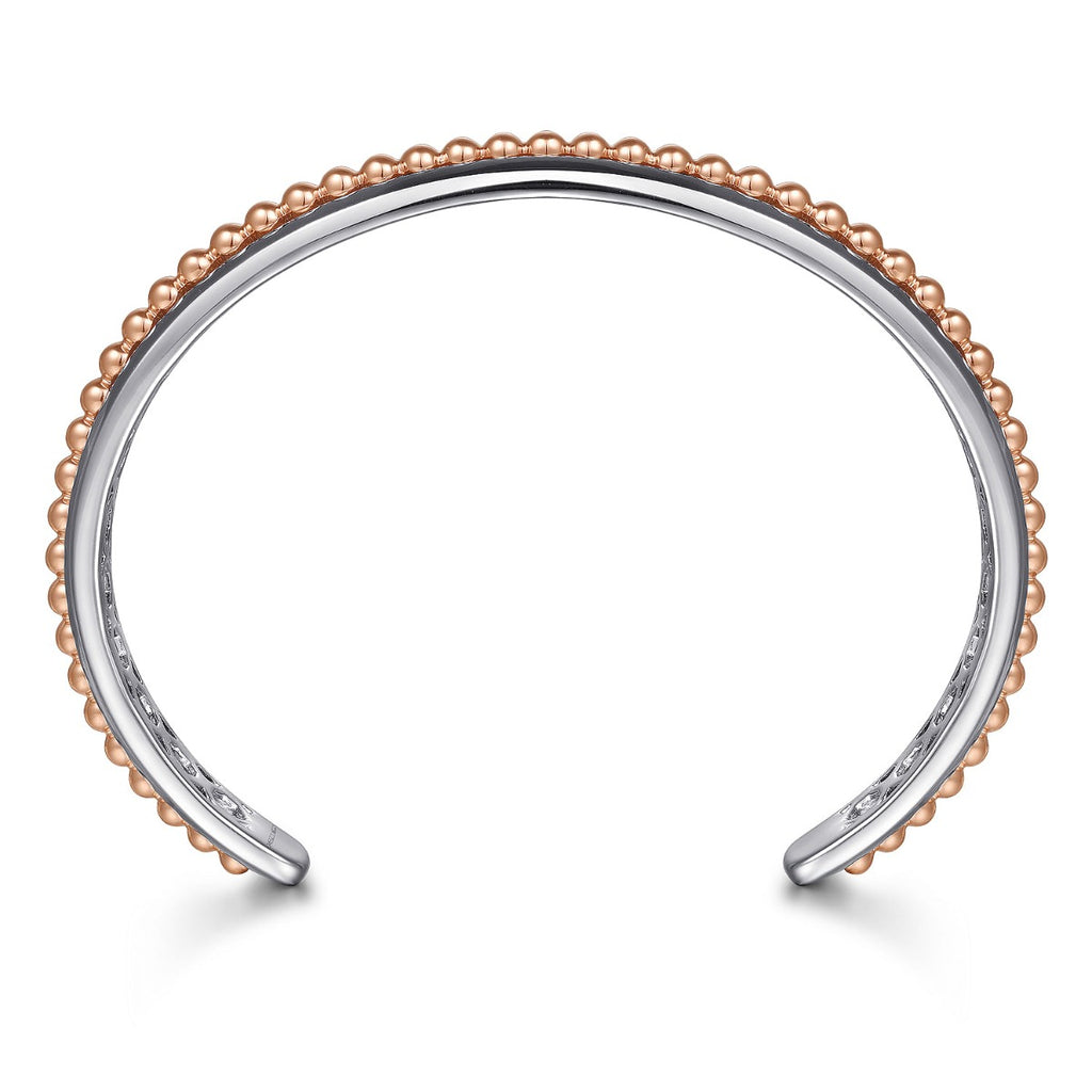 Sterling Silver Open Cuff Bracelet with 14K Rose Gold Beads