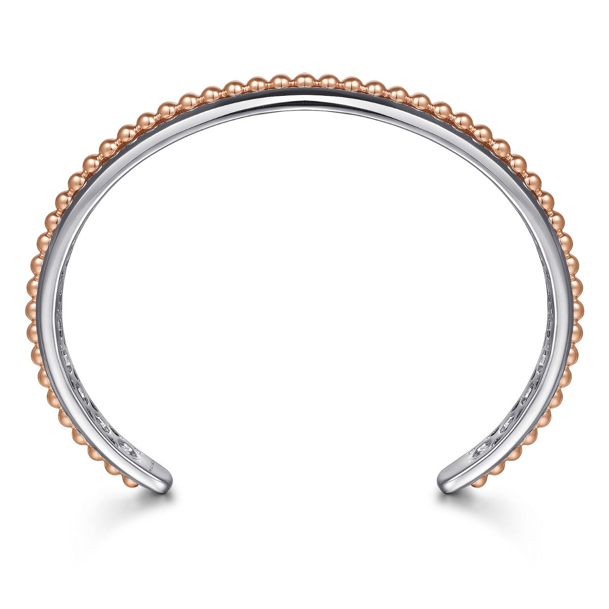 Sterling Silver Open Cuff Bracelet with 14K Rose Gold Beads