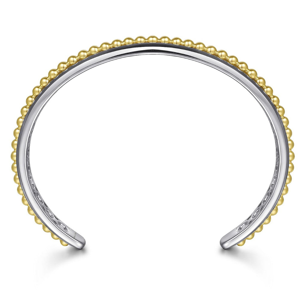 Sterling Silver Open Cuff Bracelet with 14K Yellow Gold Beads
