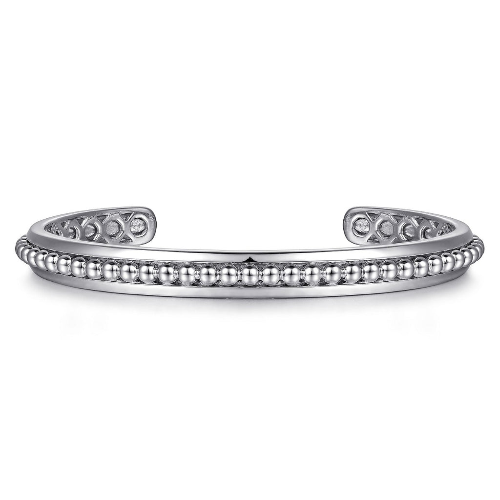 925 Sterling Silver Open Cuff Bracelet with Beaded Inlay