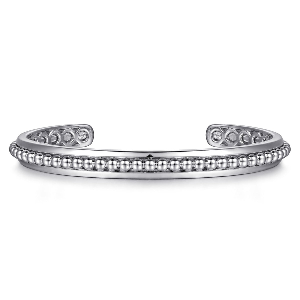 925 Sterling Silver Open Cuff Bracelet with Beaded Inlay