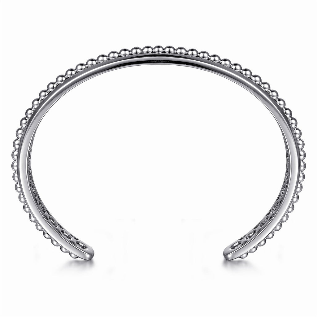 925 Sterling Silver Open Cuff Bracelet with Beaded Inlay