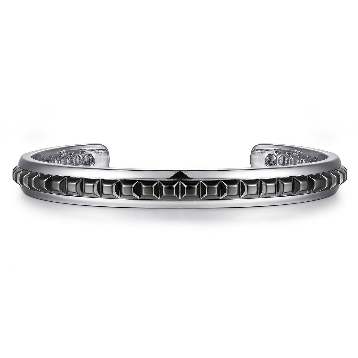 925 Sterling Silver Open Cuff Bracelet with Black Grommet Inlay