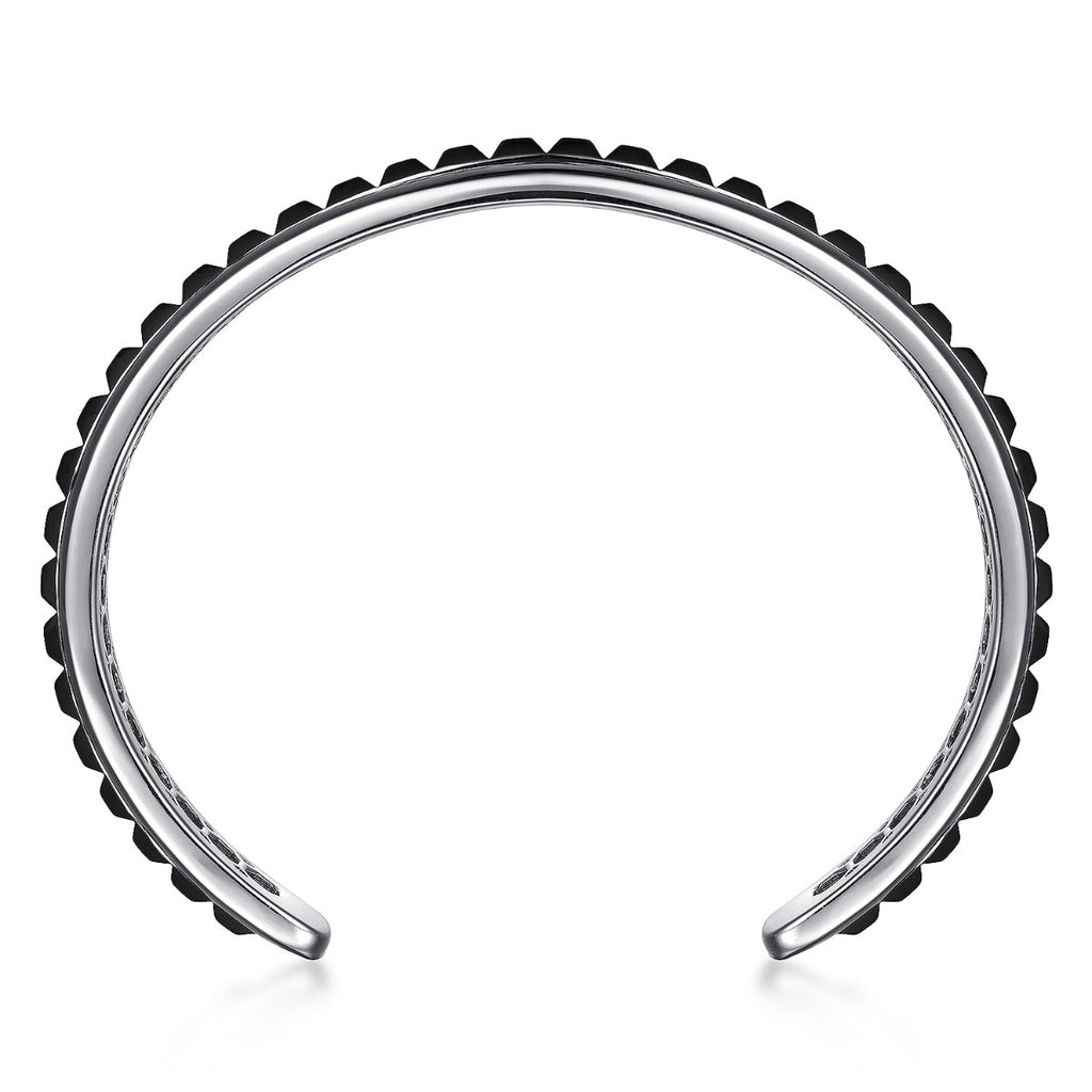925 Sterling Silver Open Cuff Bracelet with Black Grommet Inlay