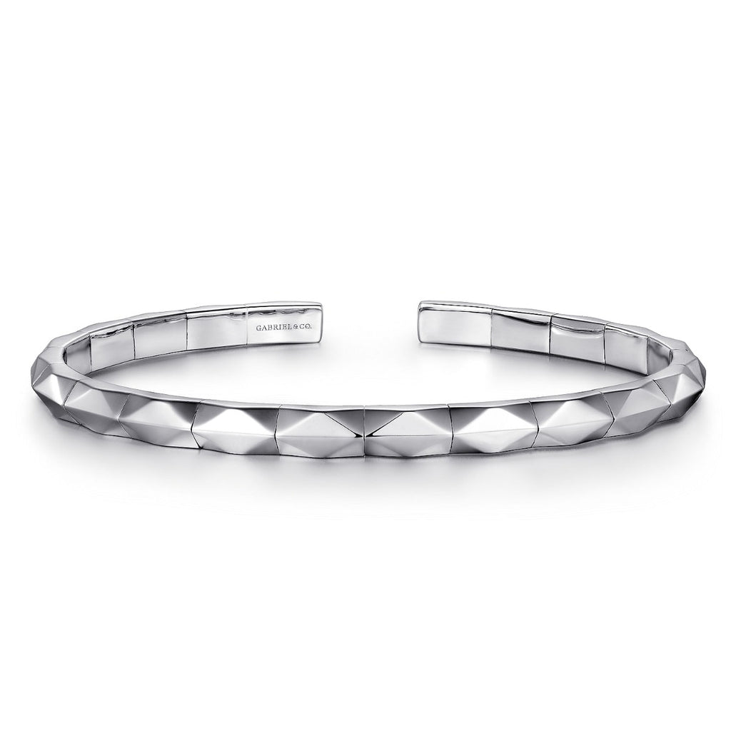 925 Sterling Silver Faceted Open Cuff Bracelet