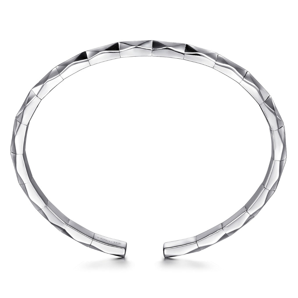 925 Sterling Silver Faceted Open Cuff Bracelet