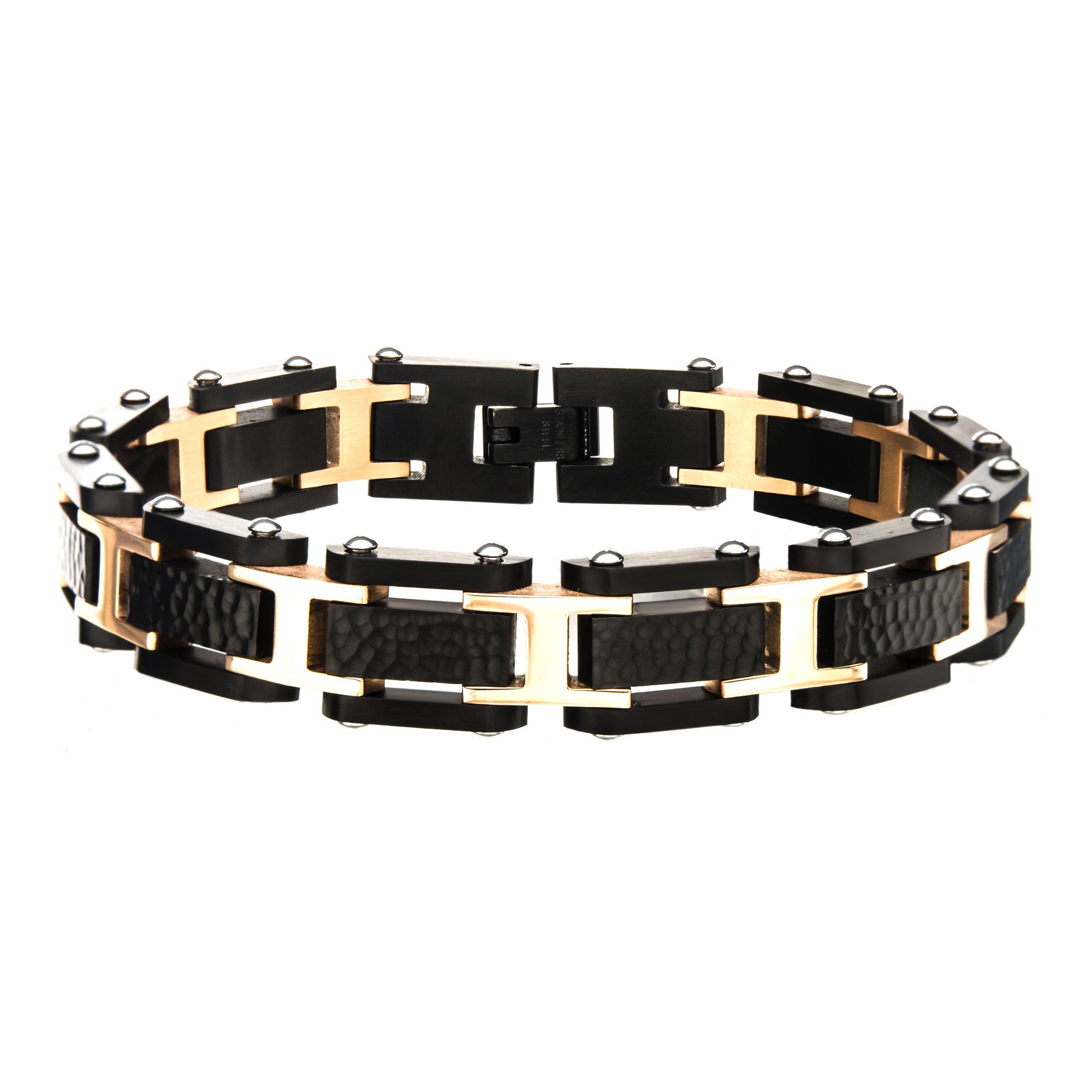 Black Pebble Design with Rose Gold Plated Link Bracelet 