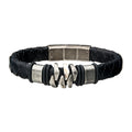 Steel and Gun Metal Black Leather Bohemian Bracelet