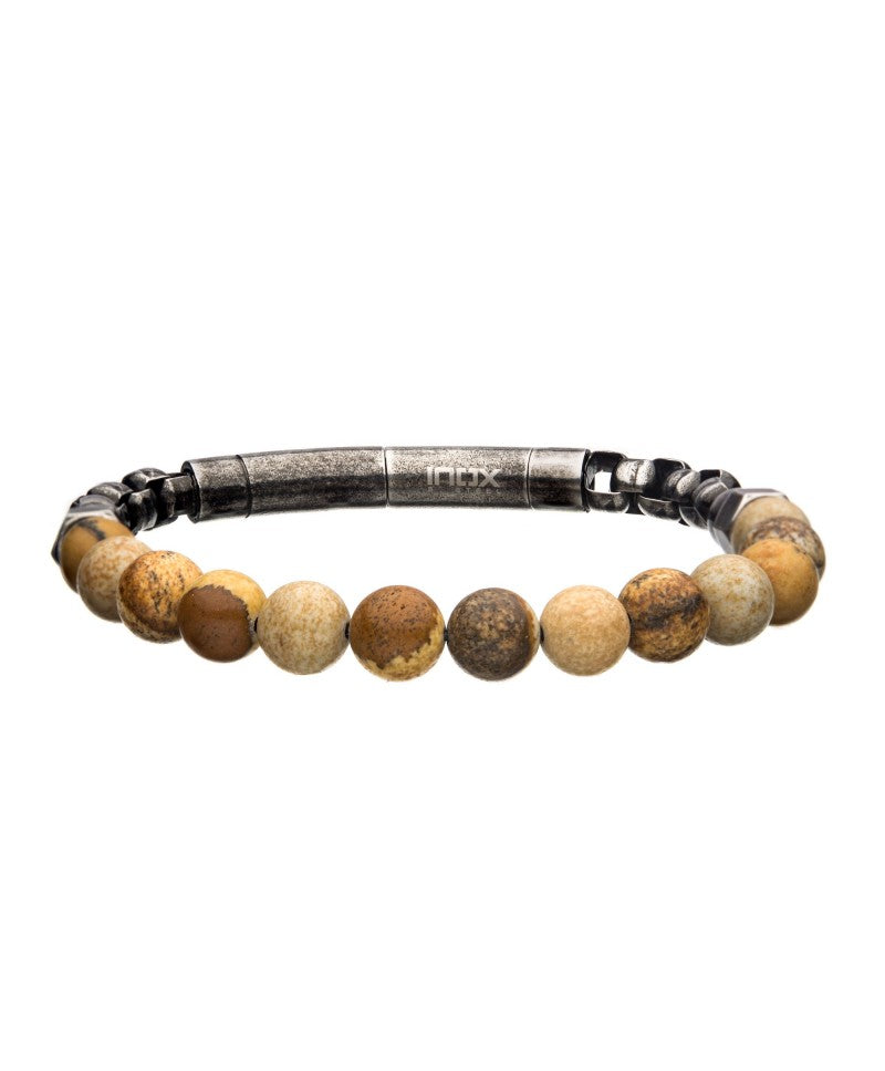 8mm Jasper Beads and Box Chain Bracelet