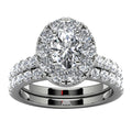 14k White Gold Oval Diamond Halo Diamond Engagement Set Angle View