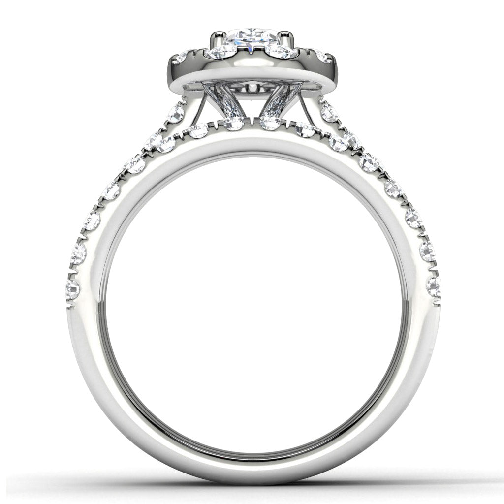 14k White Gold Oval Diamond Halo Diamond Engagement Set Finger View
