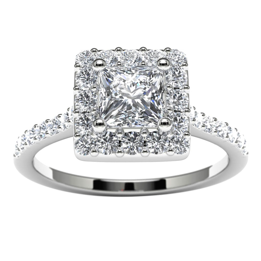 14k White Gold Princess Diamond Halo Engagement Ring Angle View