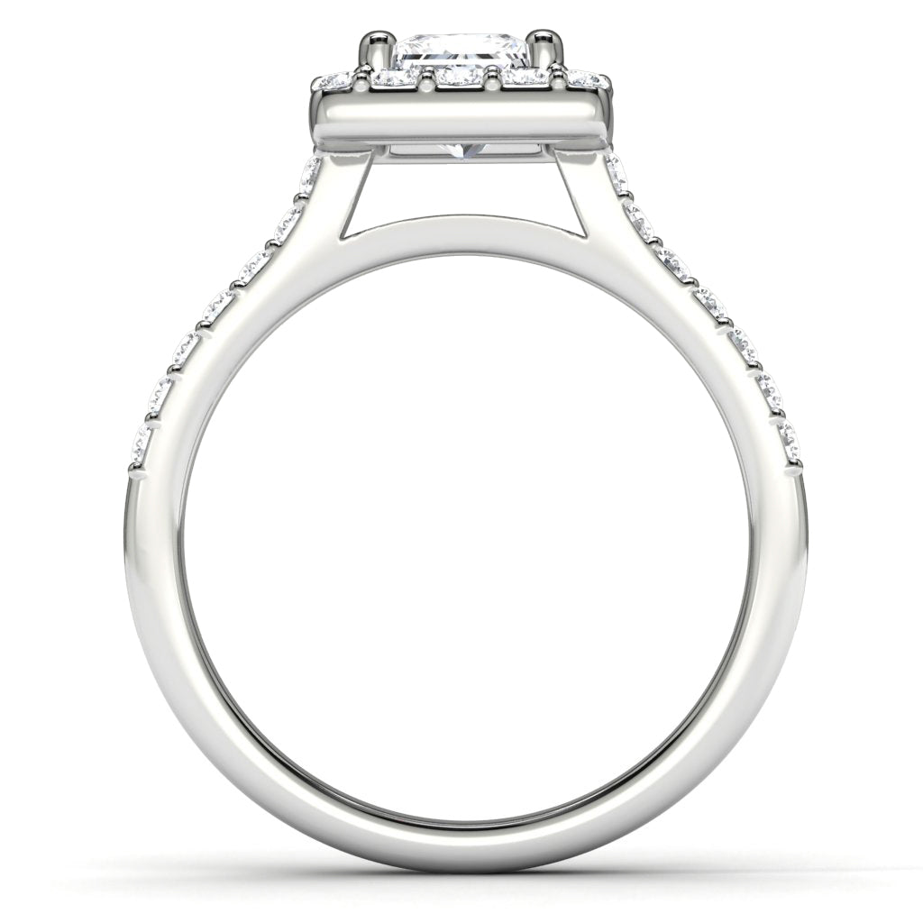 14k White Gold Princess Diamond Halo Engagement Ring Finger View
