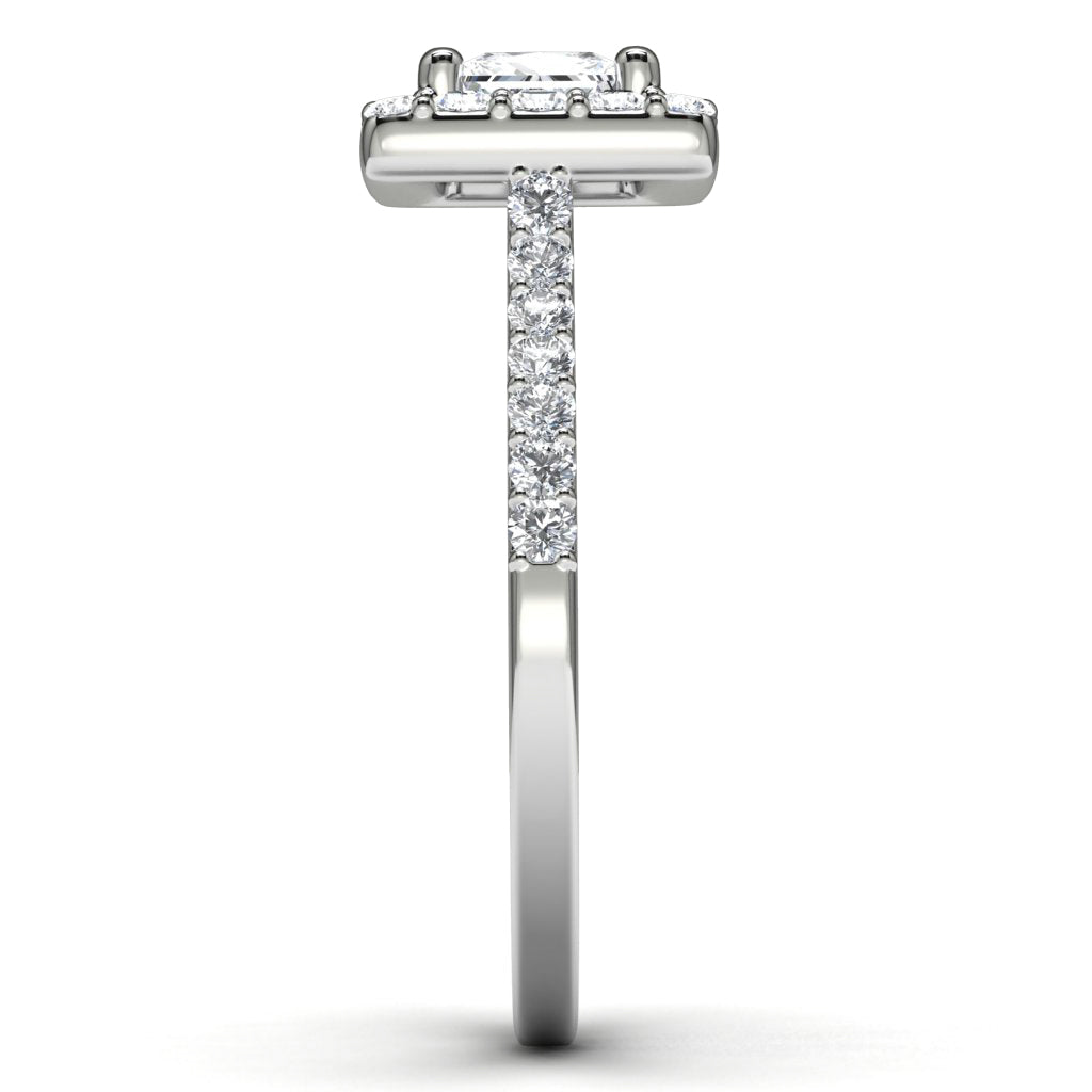 14k White Gold Princess Diamond Halo Engagement Ring Side View
