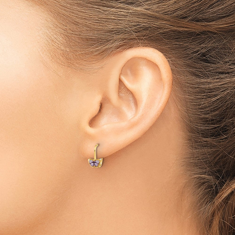Cocoa Nest 14K Children's Enamel Butterfly Hoop Earrings
