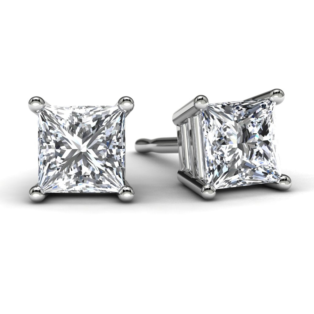 White Gold Princess Diamond Earrings Front View