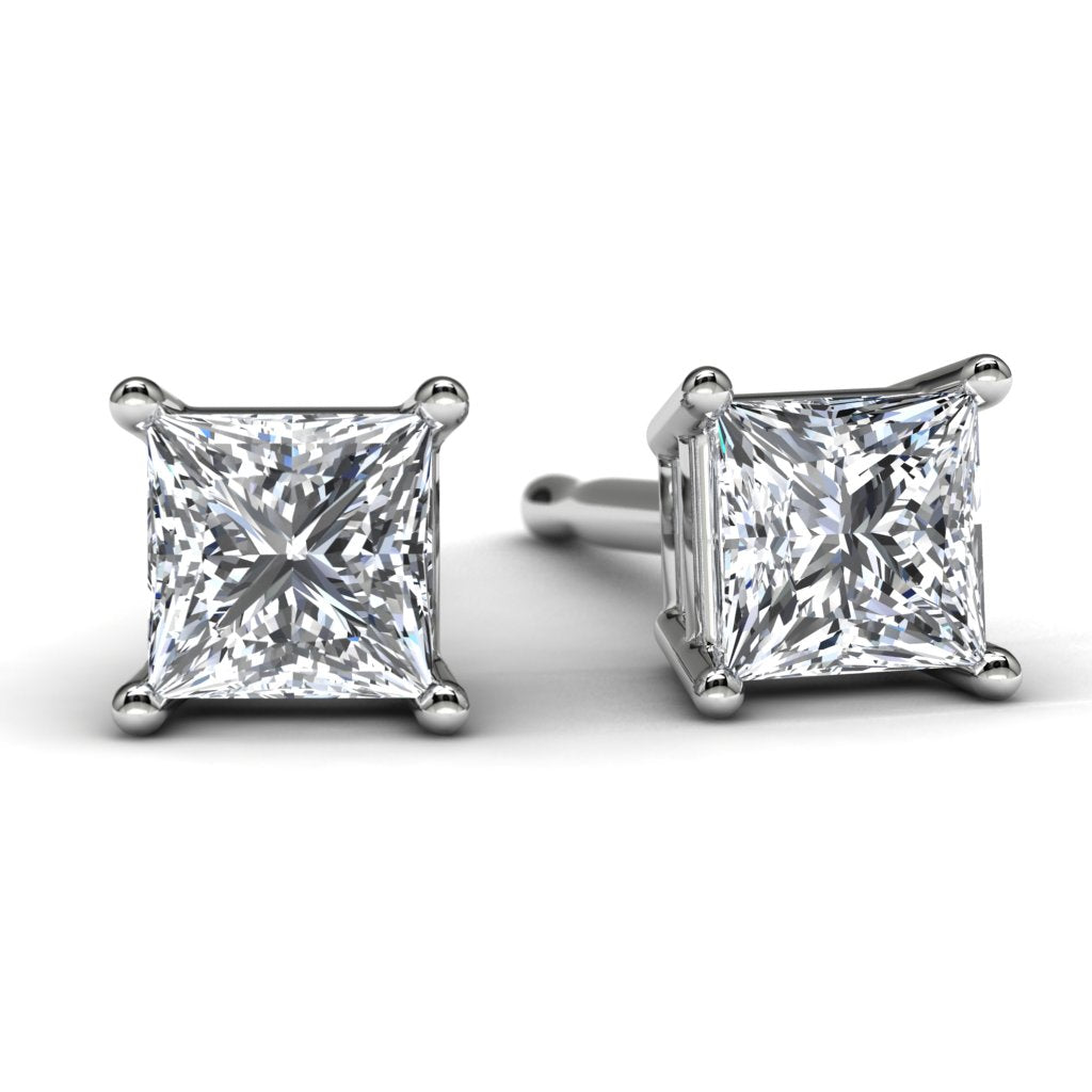 White Gold Princess Diamond Earrings Front View