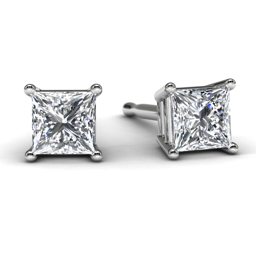 White Gold Princess Diamond Earrings Front View