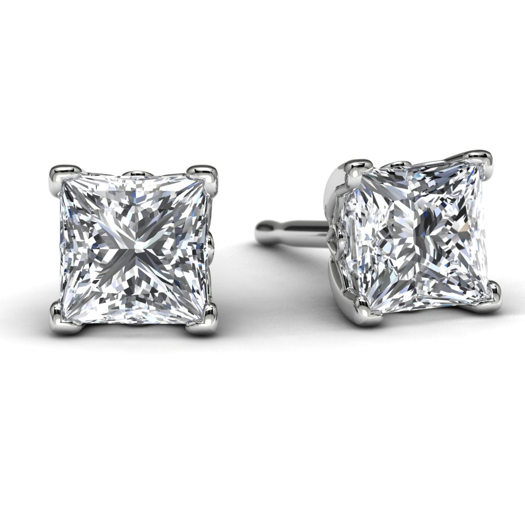 White Gold Princess Diamond Earrings Front View