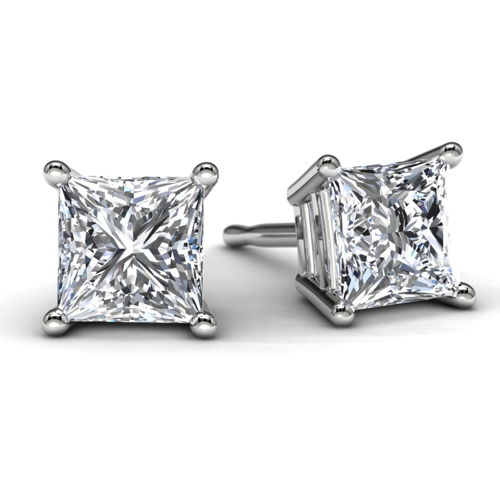 White Gold Princess Diamond Earrings Front View
