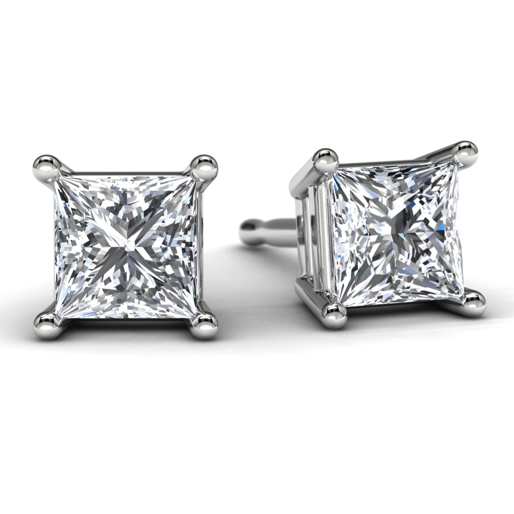 White Gold Princess Diamond Earrings Front View