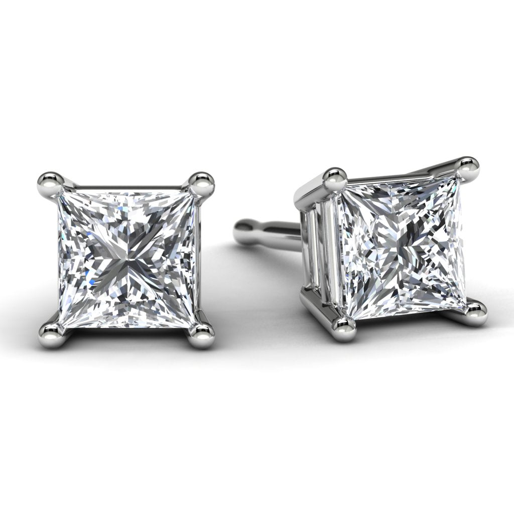 White Gold Princess Diamond Earrings Front View