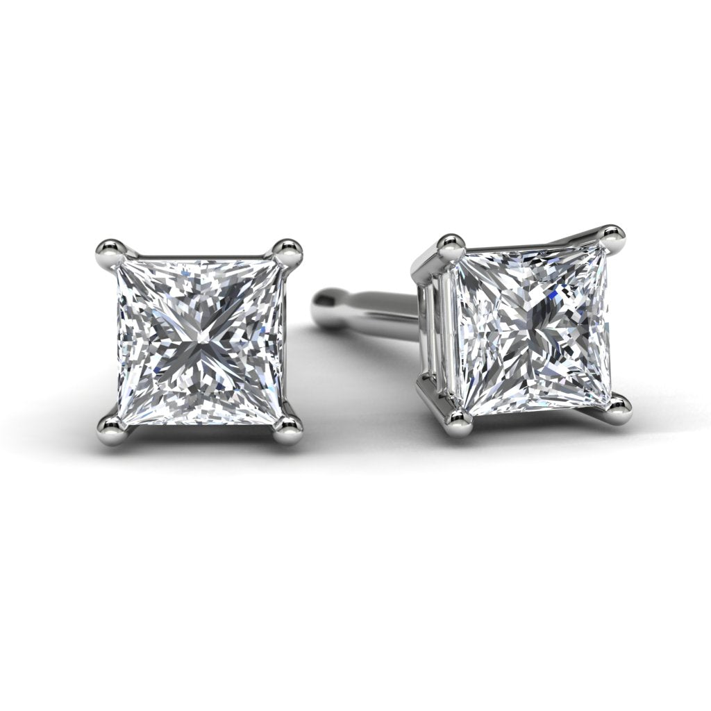 White Gold Princess Diamond Earrings Front View