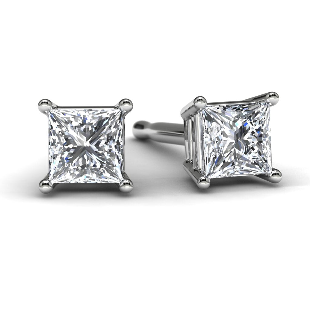 White Gold Princess Diamond Earrings Front View