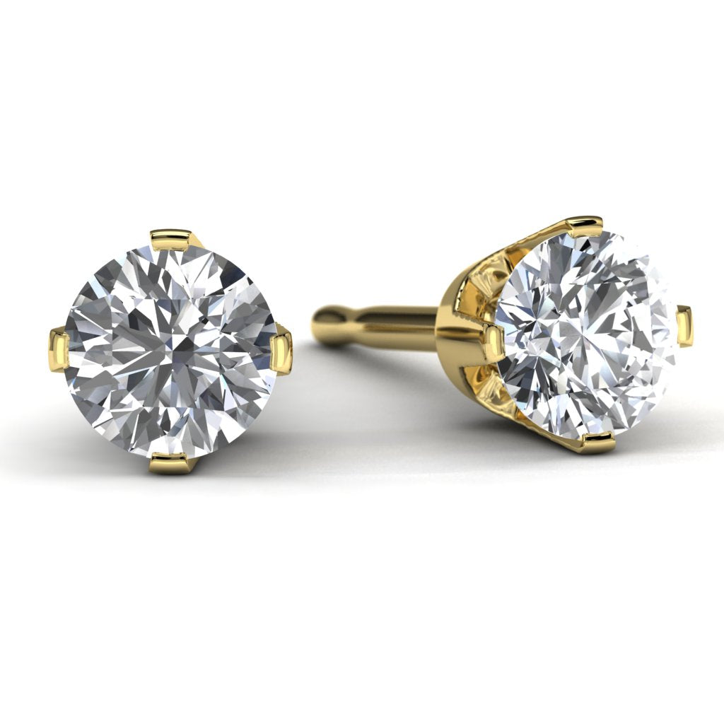 1/3 TDW Yellow Gold Diamond Solitaire Earrings Front View