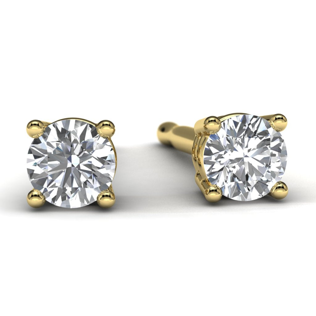 Yellow Gold Diamond Solitaire Earrings Front View