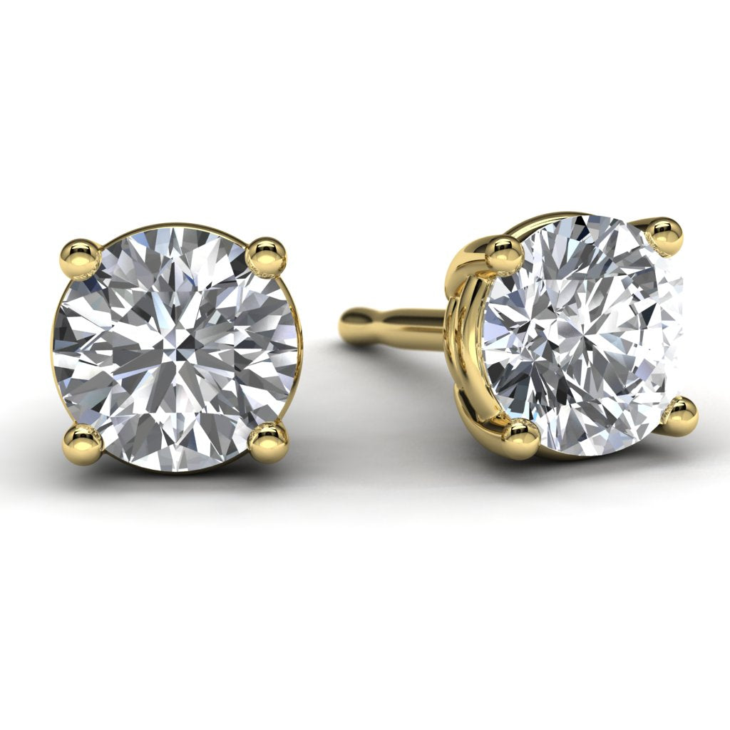 Yellow Gold 3/4 TDW Diamond Solitaire Earrings Front View