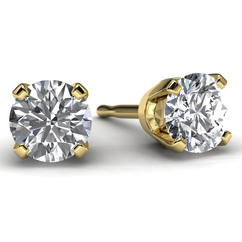 Yellow Gold 1/2 TDW Diamond Solitaire Earrings Front View
