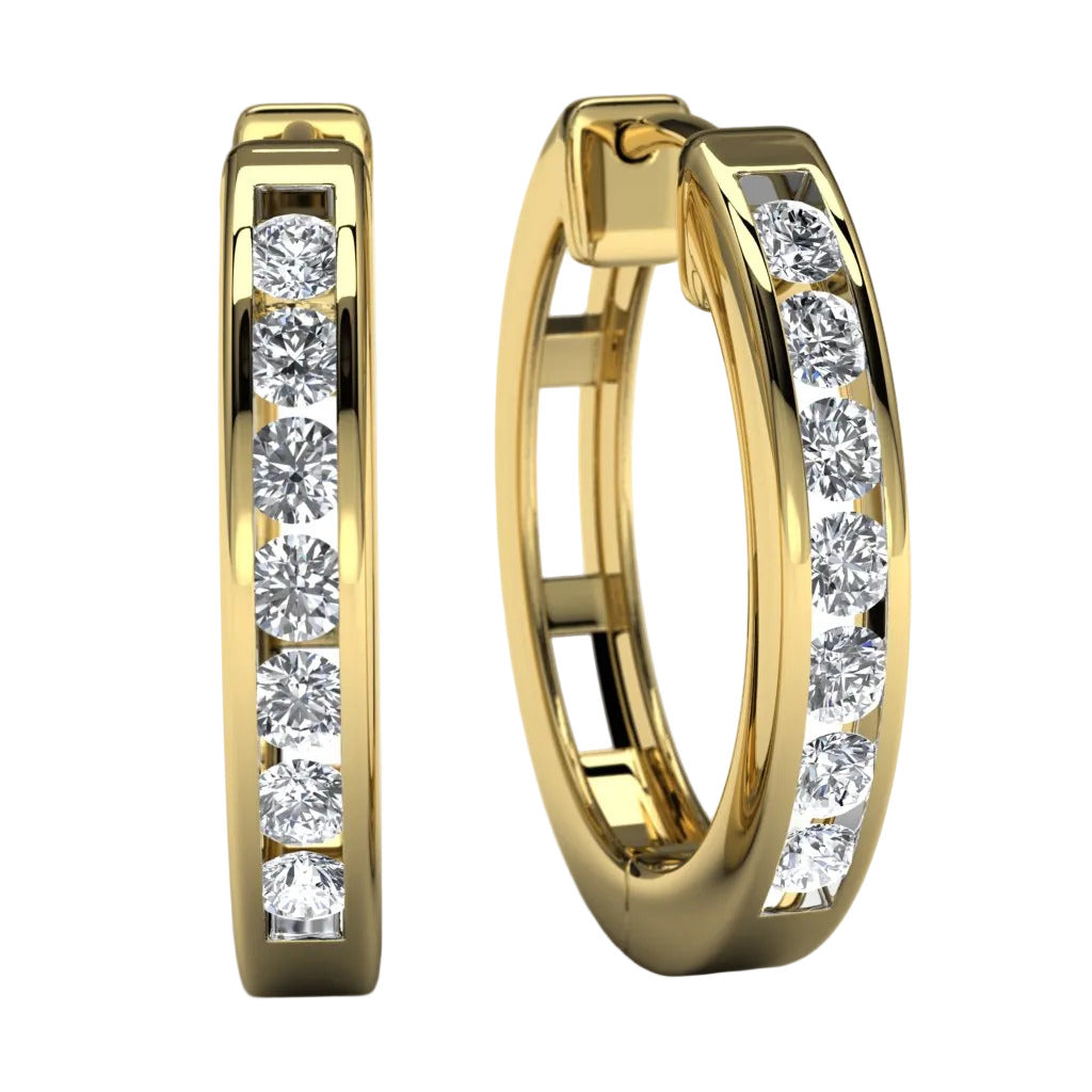 Yellow Gold .50 TDW Round Diamond Hoop Earrings Front View