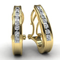 Yellow Gold Round Diamond Hoop Earrings Front View