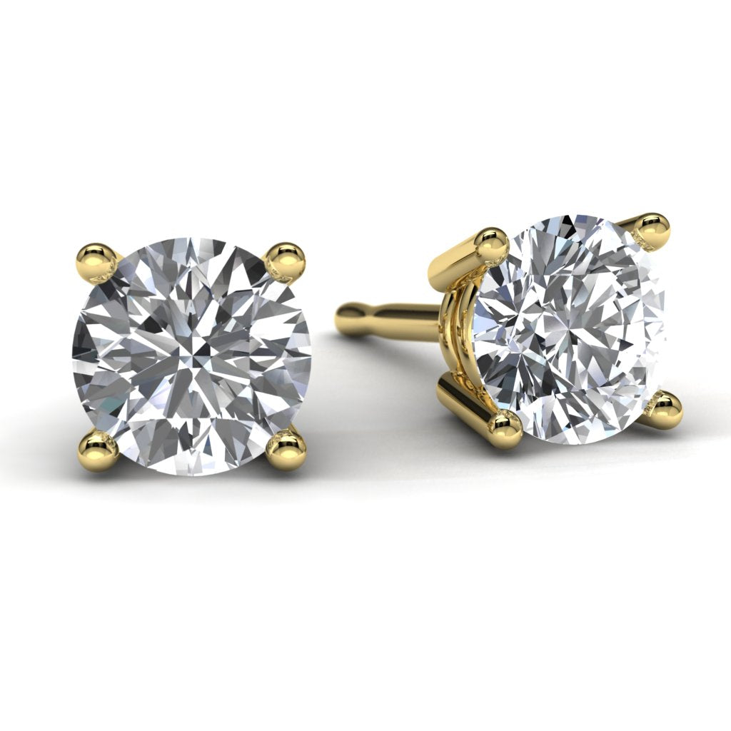 Yellow Gold Diamond Solitaire Earrings Front View