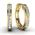 Yellow Gold Round Diamond Hoop Earrings Front View