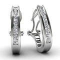 White Gold Round Diamond Hoop Earrings Front View