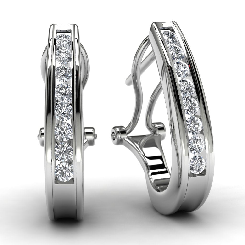 White Gold Round Diamond Hoop Earrings Front View