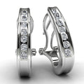 White Gold Round Diamond Hoop Earrings Front View