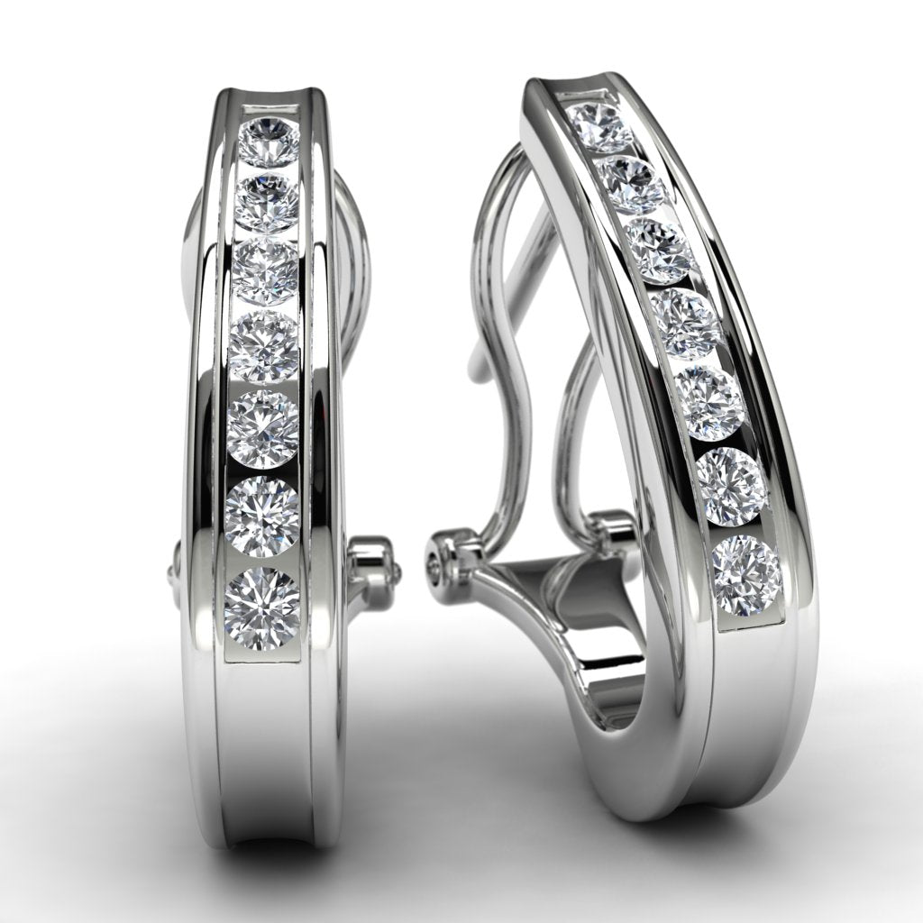 White Gold Round Diamond Hoop Earrings Front View
