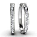 White Gold Round Diamond Hoop Earrings Front View