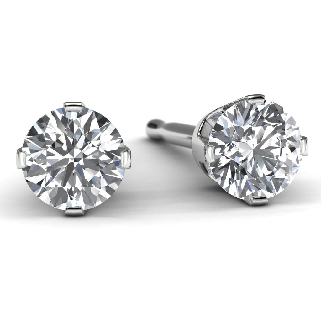 14k White Gold Diamond Solitaire Earrings Front View