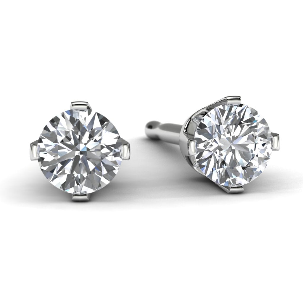14k White Gold Diamond Solitaire Earrings Front View