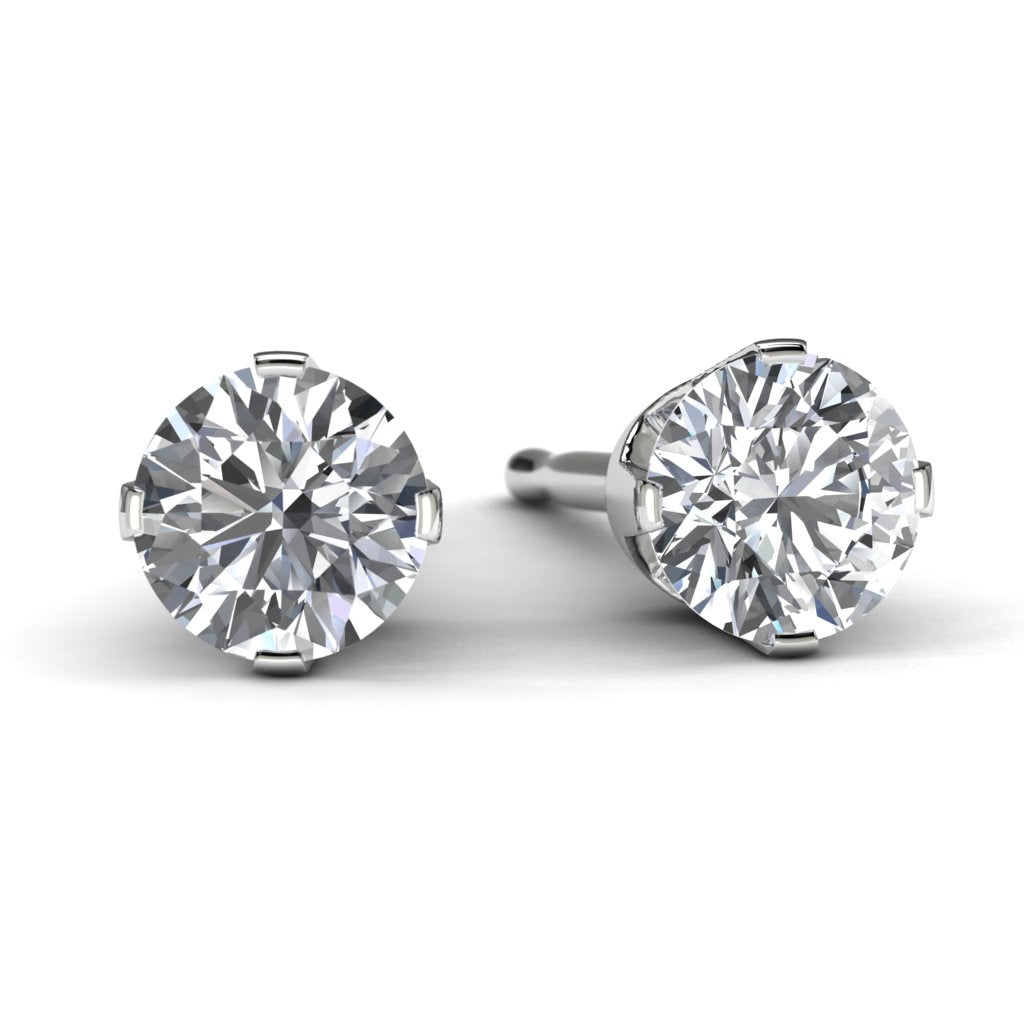 14k White Gold Diamond Solitaire Earrings Front View